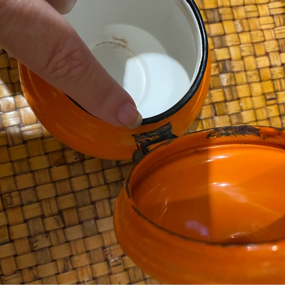 VTG Small Orange Enamel Teapot Made In Poland - Picture 6 of 8